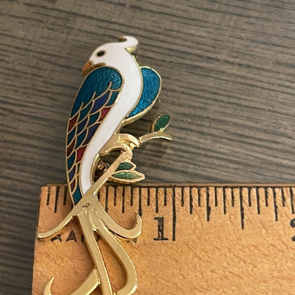 Vintage Enamel Cloisonné Peacock Bird Pin - Brooch - Picture 10 of 16